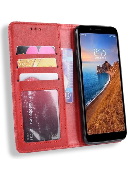 Xiaomi Redmi 7A-KIRMIZI Için Vintage Stil Pu Deri Cüzdan Telefon Kapağı (Yurt Dışından)