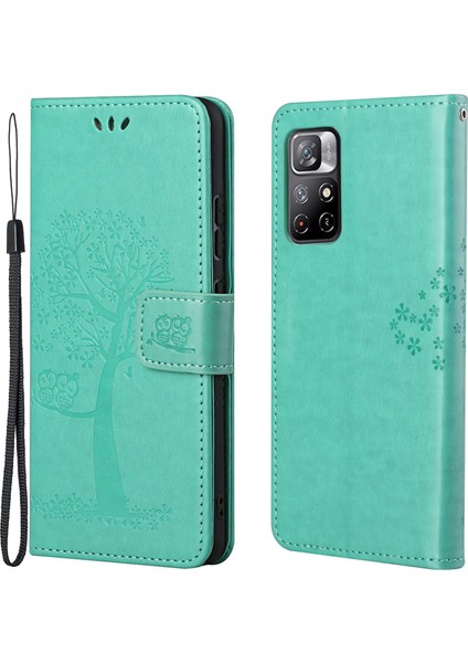 Folio Flip Baykuş Ağacı Baskı Iyi Korumalı Anti-Damla Şık Deri Cüzdan Telefon Kasası Kabuk Xiaomi Için Standı Redmi Not 11 /redmi Not 11T /redmi Not 11S -Green (Yurt Dışından)
