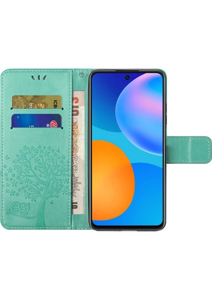 Folio Flip Baykuş Ağacı Baskı Iyi Korumalı Anti-Damla Şık Deri Cüzdan Telefon Kasası Kabuk Xiaomi Için Standı Redmi Not 11 /redmi Not 11T /redmi Not 11S -Green (Yurt Dışından)