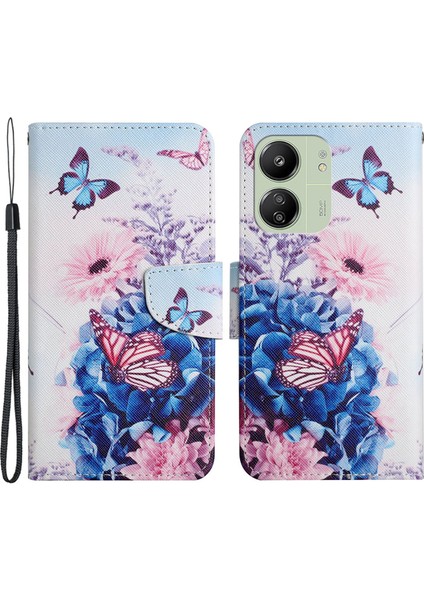 Xiaomi Redmi Için 13C 4g/poco C65 4g Deri Kılıf Deseni Baskı Telefon Cüzdan Kapak-Melez Kelebekleri (Yurt Dışından)