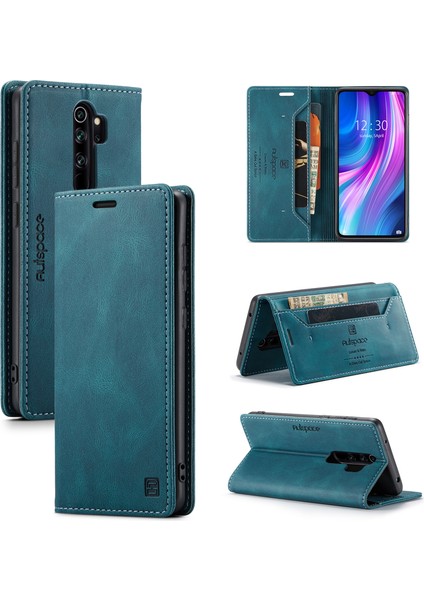 Xiaomi Redmi Için Retro Mat Deri Kılıf Cüzdanı Rfıd Engelleme Not 8 Pro-Blue (Yurt Dışından)