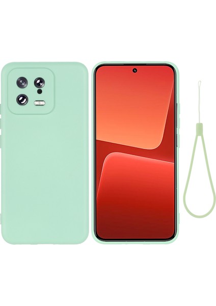 Xiaomi 13 5g Şok Geçirmez Sıvı Silikon Kasa Cep Telefonu Kapağı Koruyucusu Kayışlı-Yeşil (Yurt Dışından)