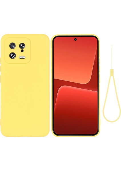 Xiaomi 13 5g Şok Geçirmez Sıvı Silikon Kasa Cep Telefonu Kapağı Koruyucusu Kayışlı-Sarı (Yurt Dışından)