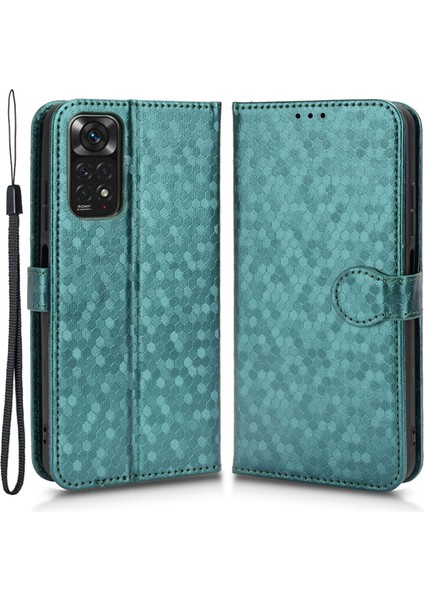 Xiaomi Redmi Için Not 11 4g (Qualcomm)/not 11S 4g Nokta Deseni Baskılı Pu Deri+Tpu Stand Cüzdan Telefon Kapağı Folio Flip Case Yeşili (Yurt Dışından)