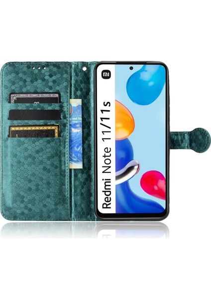 Xiaomi Redmi Için Not 11 4g (Qualcomm)/not 11S 4g Nokta Deseni Baskılı Pu Deri+Tpu Stand Cüzdan Telefon Kapağı Folio Flip Case Yeşili (Yurt Dışından)
