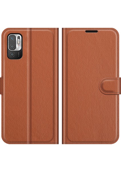 Cüzdan Tasarım Folio Flip Litchi Doku Deri Telefon Kılıfı Xiaomi Redmi Stand 10 5g/poco M3 Pro 5g/4g-Brown (Yurt Dışından)