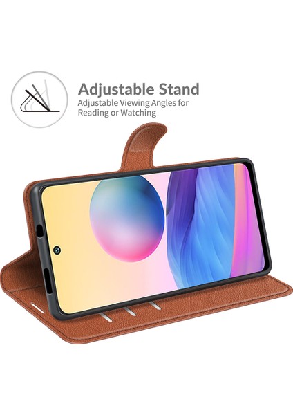 Cüzdan Tasarım Folio Flip Litchi Doku Deri Telefon Kılıfı Xiaomi Redmi Stand 10 5g/poco M3 Pro 5g/4g-Brown (Yurt Dışından)