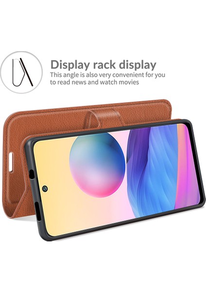 Cüzdan Tasarım Folio Flip Litchi Doku Deri Telefon Kılıfı Xiaomi Redmi Stand 10 5g/poco M3 Pro 5g/4g-Brown (Yurt Dışından)