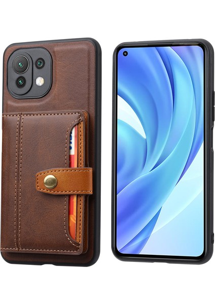 Pu Deri Kaplamalı Tpu Kılıfı [kart Yuvaları] [kickstand] Xiaomi Mi 11 Lite 4g/5g/11 Lite 5g Ne-Brown (Yurt Dışından)