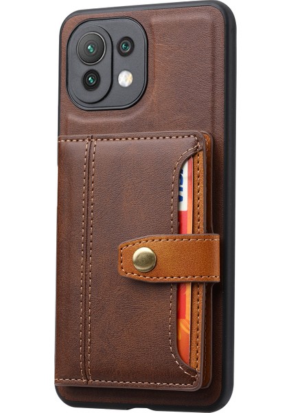 Pu Deri Kaplamalı Tpu Kılıfı [kart Yuvaları] [kickstand] Xiaomi Mi 11 Lite 4g/5g/11 Lite 5g Ne-Brown (Yurt Dışından)