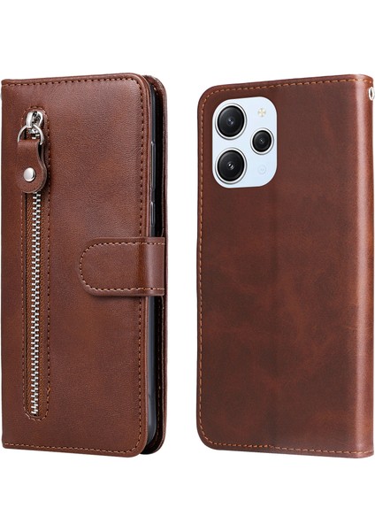 Xiaomi Redmi Için 12 4g Buzağı Doku Telefon Kılıfı Koşul Anti-Çizelge Cep Cüzdanı Katlanabilir Stand Telefon Kapağı-Kahverengi (Yurt Dışından)