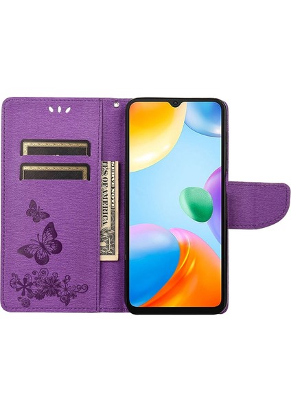 Xiaomi Redmi Için 10C Pu Deri Kelebek Çiçeği Baskılı Kılıf Stand Cüzdan Koruyucu Telefon Kapağı Strap-Purple ile (Yurt Dışından) fiyatları