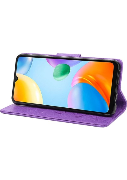 Xiaomi Redmi Için 10C Pu Deri Kelebek Çiçeği Baskılı Kılıf Stand Cüzdan Koruyucu Telefon Kapağı Strap-Purple ile (Yurt Dışından) modelleri