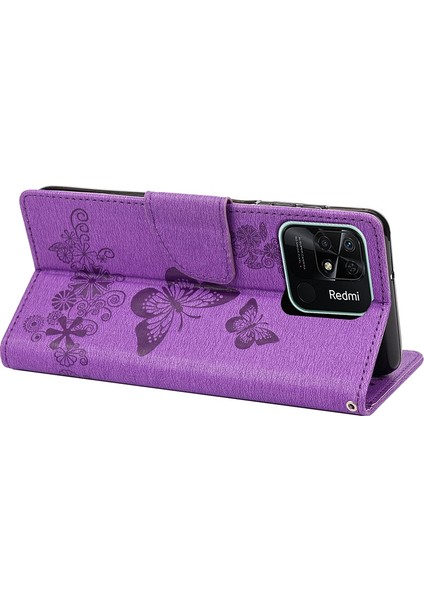Xiaomi Redmi Için 10C Pu Deri Kelebek Çiçeği Baskılı Kılıf Stand Cüzdan Koruyucu Telefon Kapağı Strap-Purple ile (Yurt Dışından) fırsatları