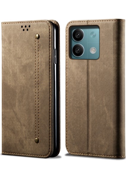 Xiaomi Için Redmi Note 13 5g Case Anti-Sracratch Pu Deri Deri Stand Telefon Kabuğu-Khaki (Yurt Dışından)