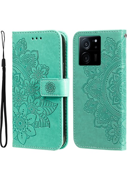 Xiaomi Için Redmi K60 ULTRA/13T/13T Pro Case Çiçek Basılı Pu Deri Telefon Koruyucu Cüzdan Kabuk Yeşil (Yurt Dışından)