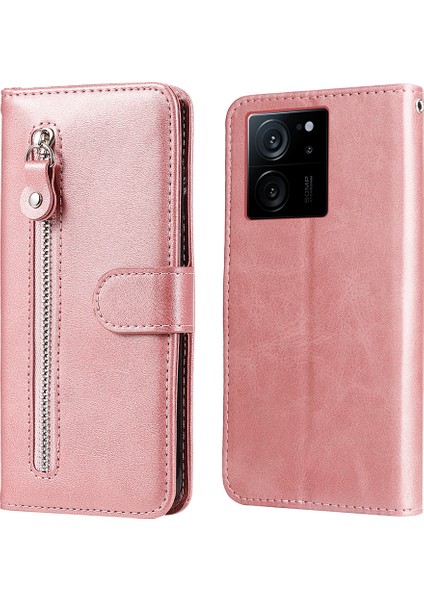 Xiaomi Için Redmi K60 ULTRA/13T/13T Pro Vaka Şok Geçirmez Kabuk Fermuarı Cep Cüzdan Stand Telefon Kapak Pembe (Yurt Dışından)