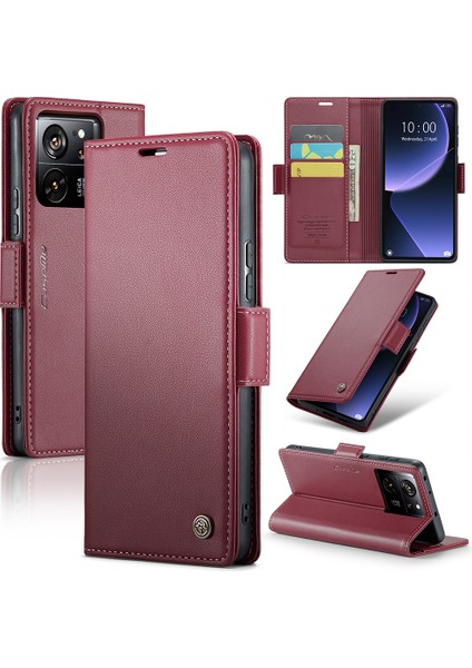 Xiaomi 13T/13T Pro/redmi K60 Ultra Kılıf Deri Litchi Doku Telefon Kapağı Stand ve Cüzdan-Kırmızı (Yurt Dışından)