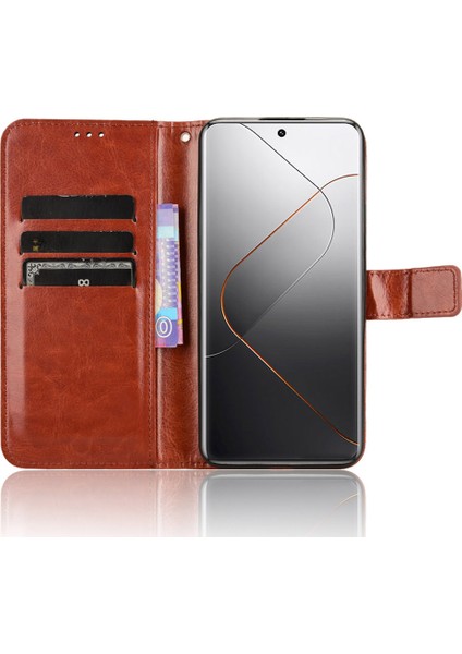 Xiaomi 14 Pro Case Cüzdanı Pu Deri Çılgın At Doku Telefon Kapak-Kahverengi (Yurt Dışından) fiyatları