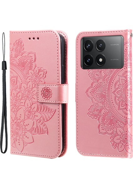 Xiaomi Için Redmi K70 Pro 5G/K70 5g Flip Encet Bilek Kayış Pu Deri Deri Telefon Standı Kılıf Pembe (Yurt Dışından)