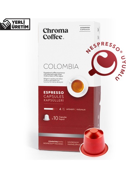 Chroma Coffee Colombia 10 Adet Nespresso Uyumlu Kapsül Kahve %100 Arabica Kolombiya