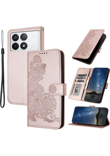 Xiaomi Için Redmi K70 5G/K70 Pro 5g Case Ayçiçeği Desen Deri Telefon Kapağı El Strap-Pink ile (Yurt Dışından)