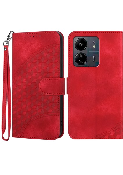 Xiaomi Redmi Için 13C 4g/poco C65 4g Case Cüzdan Fil Kafa Deseni Folio Telefon Kapak-Kırmızı (Yurt Dışından)