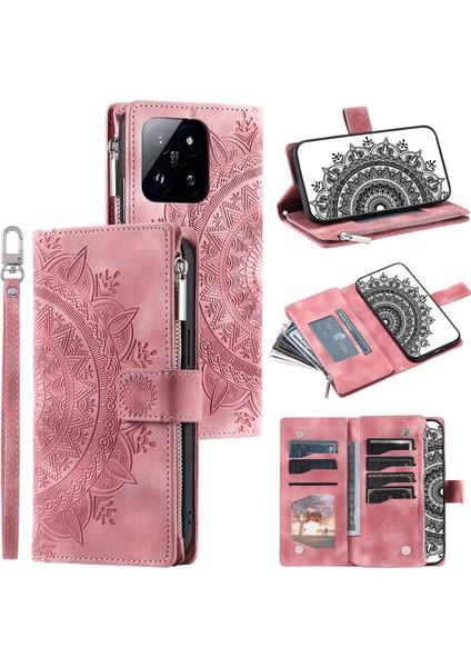 Xiaomi 14 Pro Kılıfı Için Baskılı Telefon Kapağı Ince Fit Telefon Kabuğu Deri Deri Cüzdan Strap-Rose Altın (Yurt Dışından)