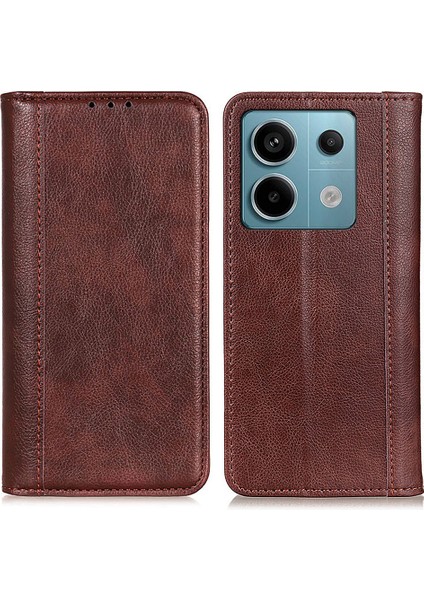 Xiaomi Redmi Için Note 13 Pro 5g Case Litchi Doku Bölünmüş Deri Cep Telefonu Kapak Brown (Yurt Dışından)