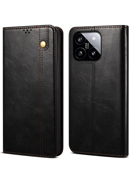Xiaomi Için 14 Case Anti-Cratch Telefon Kapağı Standı Cüzdan Pu Deri Telefon Kabuk-Black (Yurt Dışından)