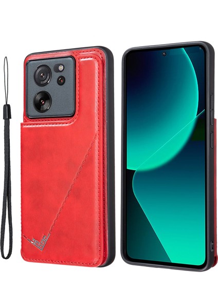 Xiaomi 13T/13T Pro/redmi K60 Ultra Case Retro Kickstand Pu Deri+Tpu Telefon Kapak-Kırmızı (Yurt Dışından)