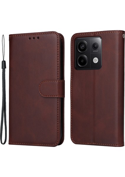 Xiaomi Redmi Için Note 13 Pro 5g Kılıfı Strap Deri Telefon Kapağı Cüzdan Stand-Brown (Yurt Dışından)