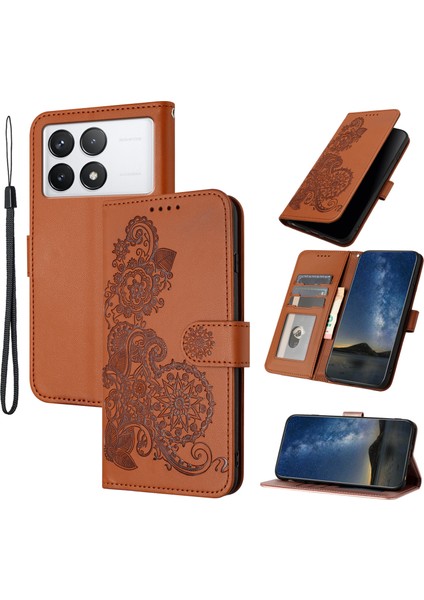 Xiaomi Için Redmi K70E 5g Manyetik Kılıf Ayçiçeği Deseni Pu Deri+Tpu Telefon Koruyucu-Coffee (Yurt Dışından)