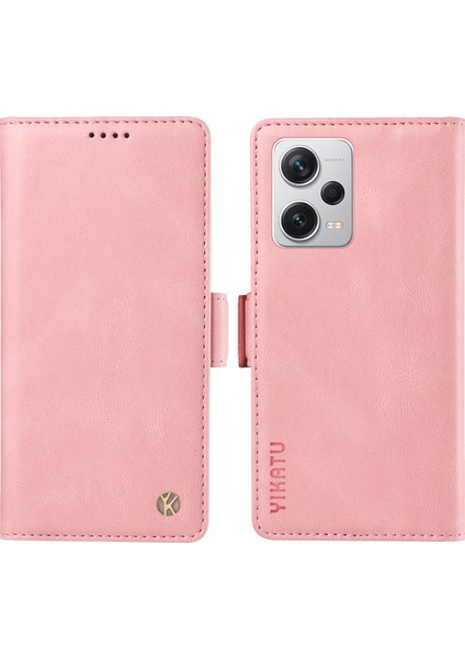 Xiaomi Redmi Için Note 12 Pro+ 5g Telefon Kapağı Cilt Dokunuşlu Pu Deri Cüzdan Kılıf Pembe (Yurt Dışından)