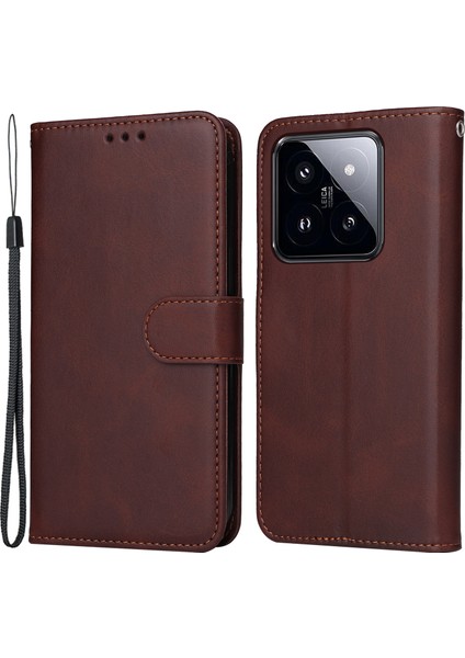 Xiaomi 14 Pro Case Shockproof Pu Deri Telefon Kapağı Buzağı Doku-Brown (Yurt Dışından)