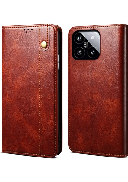 Xiaomi Için 14 Case Anti-Cratch Telefon Kapağı Standı Pu Deri Telefon Kabuk-Kahverengi (Yurt Dışından)