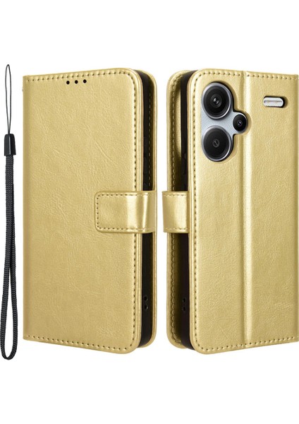 Xiaomi Için Redmi Note 13 Pro+ Cep Telefonu Kabuğu Çılgın At Dokusu Kapak Telefon Kılıfı Cüzdan-Gold (Yurt Dışından)