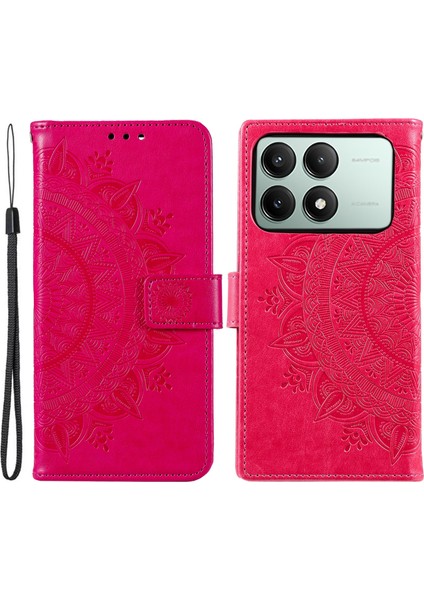 Xiaomi Redmi K70E Için 5g Case Pu Deri+Tpu Mandala Çiçek Bilek Strap-Rose ile Baskılı Kapak (Yurt Dışından)