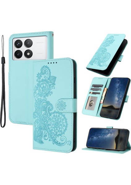 Xiaomi Redmi Için K70E 5g Manyetik Kılıf Ayçiçeği Deseni Pu Deri+Tpu Telefon Koruyucu Baby Mavi (Yurt Dışından)