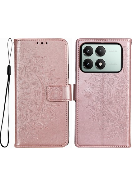 Xiaomi Için Redmi K70E Için 5g Case Pu Deri+Tpu Mandala Çiçek Bilek Strap-Rose Gold ile Baskılı Kapak (Yurt Dışından)