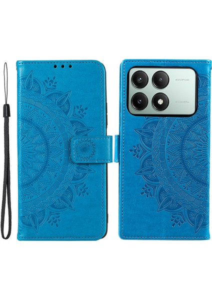 Xiaomi Redmi K70E Için 5g Case Pu Deri+Tpu Mandala Çiçek Bilek Kayış Mavisi ile Baskılı Kapak (Yurt Dışından)