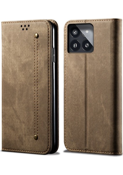 Xiaomi Için Redmi K70 5G/K70 Pro 5g Kılıf Kapağı Kot Ceza Doku Pu Deri Cüzdan Kapağı Stand-Khaki (Yurt Dışından)
