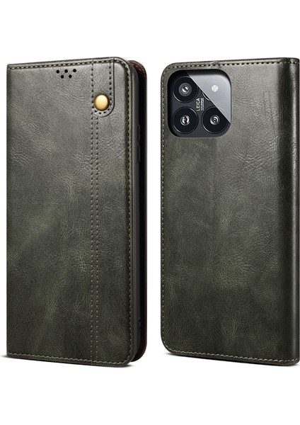 Xiaomi 14 Pro Pu Deri Çaşır At Telefon Kılıfı Stand Cüzdan Cep Telefonu Kapak Yeşili (Yurt Dışından)