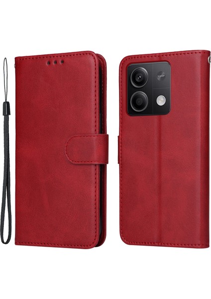 Xiaomi Için Redmi Note 13 5g Kasa Stand Deri Telefon Kapağı Cüzdan Strap-Red ile (Yurt Dışından)