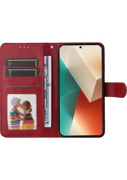 Xiaomi Için Redmi Note 13 5g Kasa Stand Deri Telefon Kapağı Cüzdan Strap-Red ile (Yurt Dışından) fiyatları