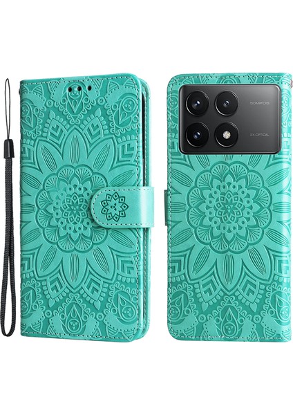 Xiaomi Için Redmi K70E 5g Kasa Cüzdanı Baskılı Pu Deri Telefon Stand Kapak Yeşil (Yurt Dışından)