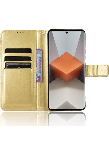 Xiaomi Için Redmi Note 13 Pro+ Cep Telefonu Kabuğu Çılgın At Dokusu Kapak Telefon Kılıfı Cüzdan-Gold (Yurt Dışından) fiyatları
