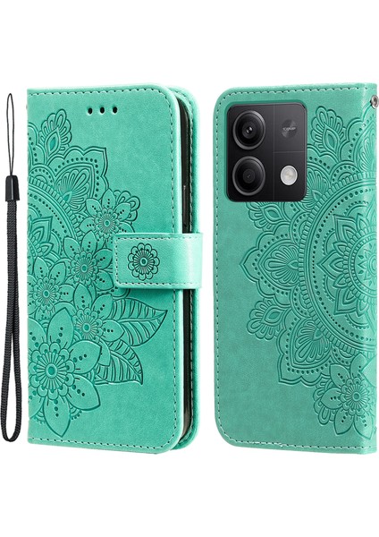 Xiaomi Için Redmi Note 13 5g Kasa Deri Cüzdan Stand Kapağı, Çiçek Çiçek Baskı Yeşili (Yurt Dışından)