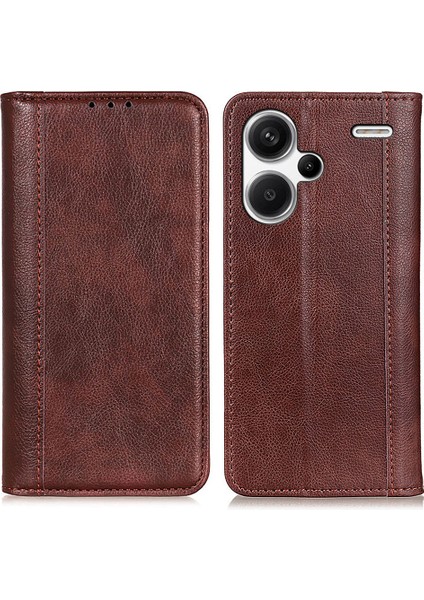 Xiaomi Redmi Için Note 13 Pro+ 5g Kasa Katlama Stand Stand Split Deri Cep Telefonu Kapak-Kahverengi (Yurt Dışından)