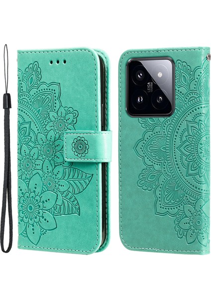 Xiaomi 14 Pro Vaka Koruyucu Cüzdan Telefon Kılıfı Pu Deri Deri Flip Kapak Yeşili (Yurt Dışından)